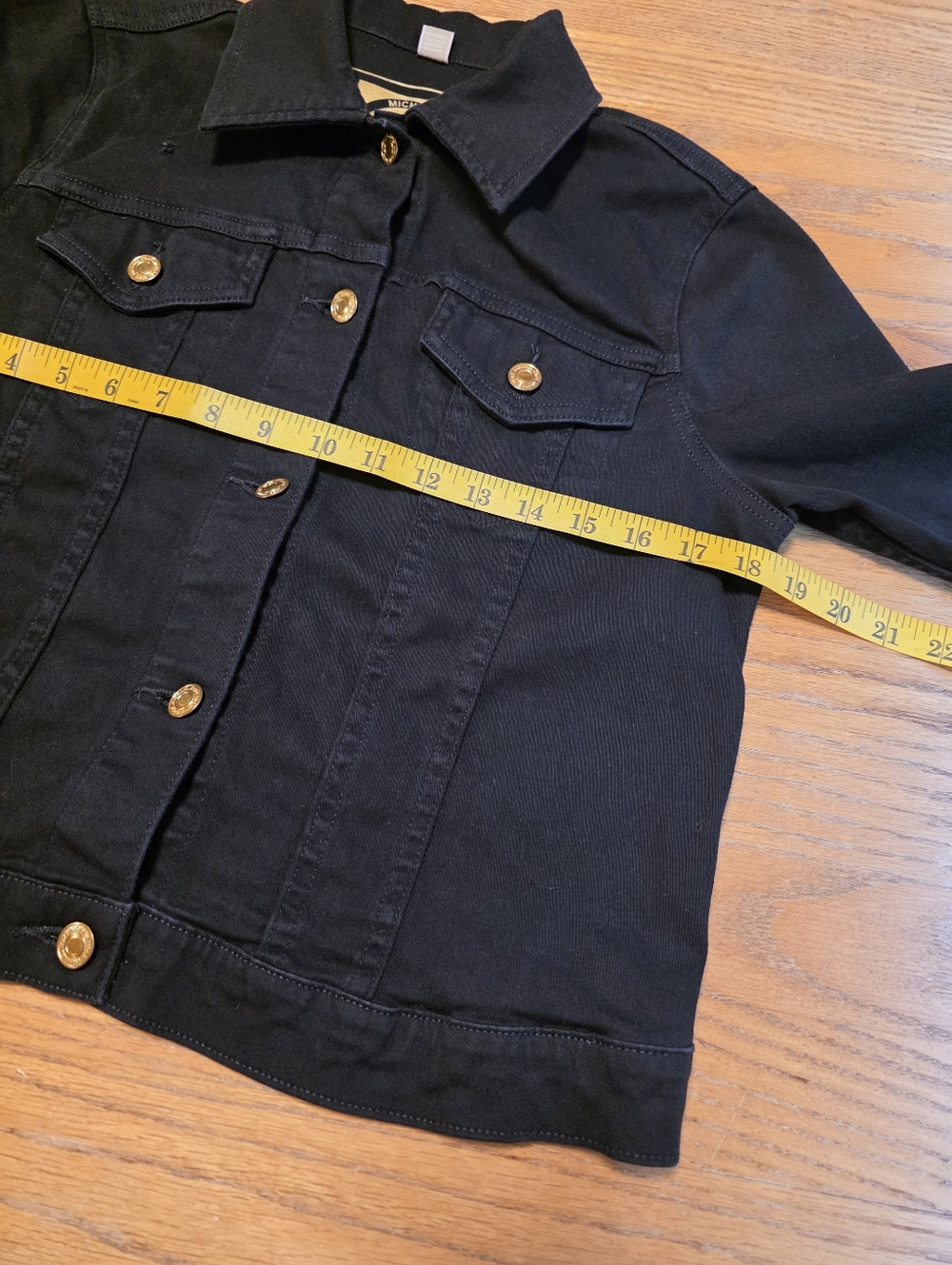 Michael Kors Women's Black Denim Jean Jacket With Gold Logo Buttons Size M - Picture 12 of 15